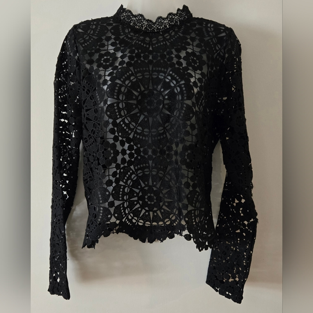 Miss Chievous Crochet And Lace Top Black Sz Large Full Back Zip Euc